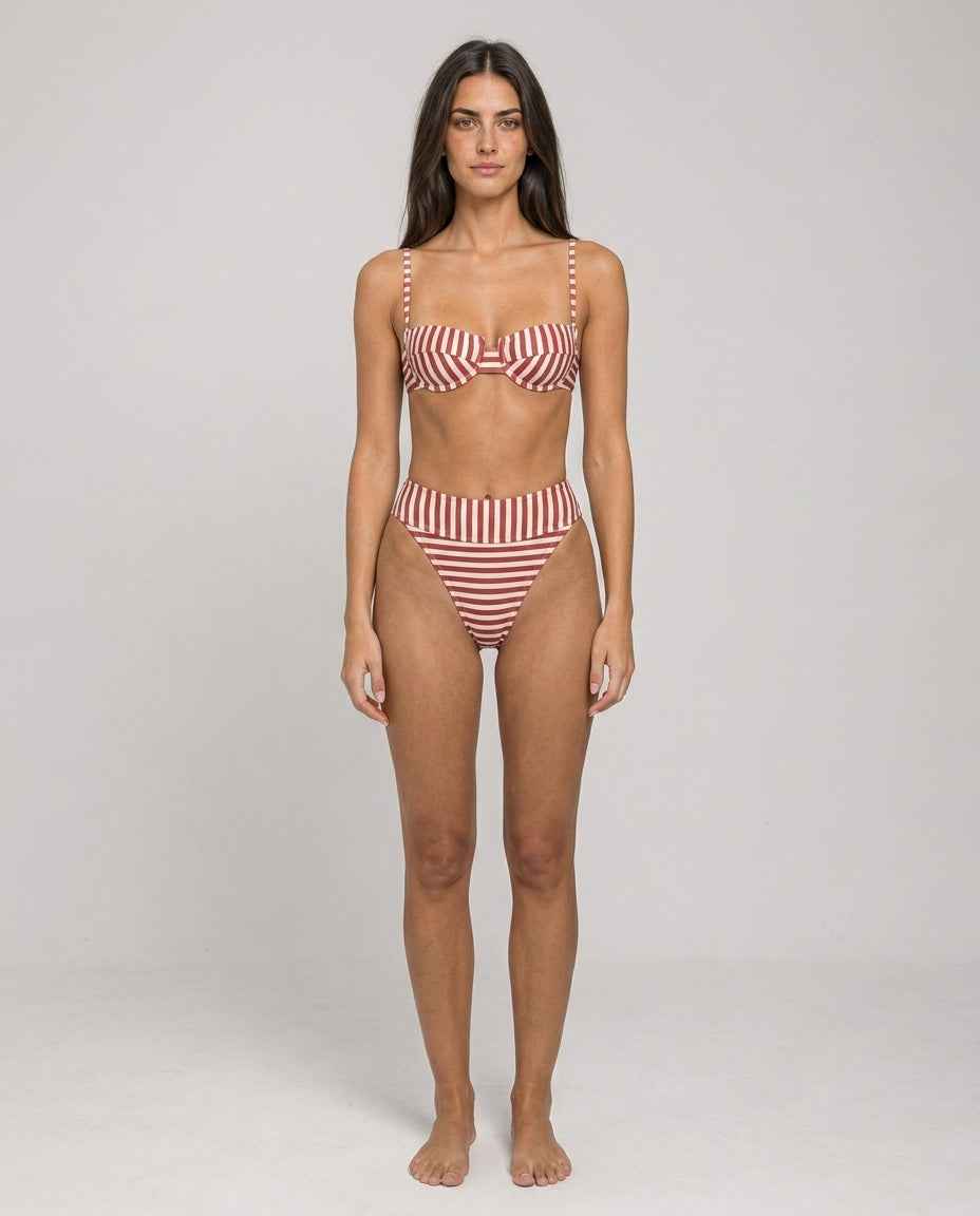 Biquíni Feminino Hot Pants Listrado com Top Estruturado – Verônica