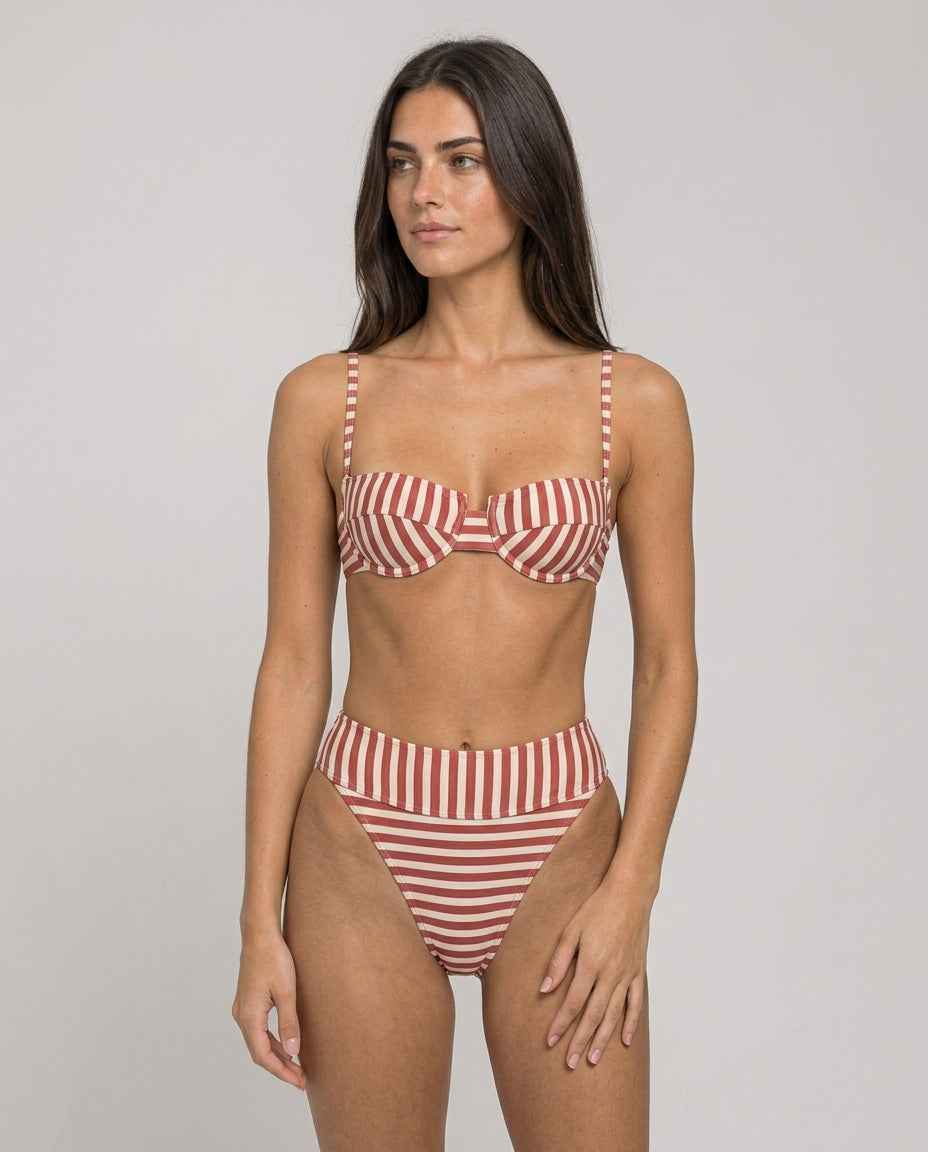 Biquíni Feminino Hot Pants Listrado com Top Estruturado – Verônica