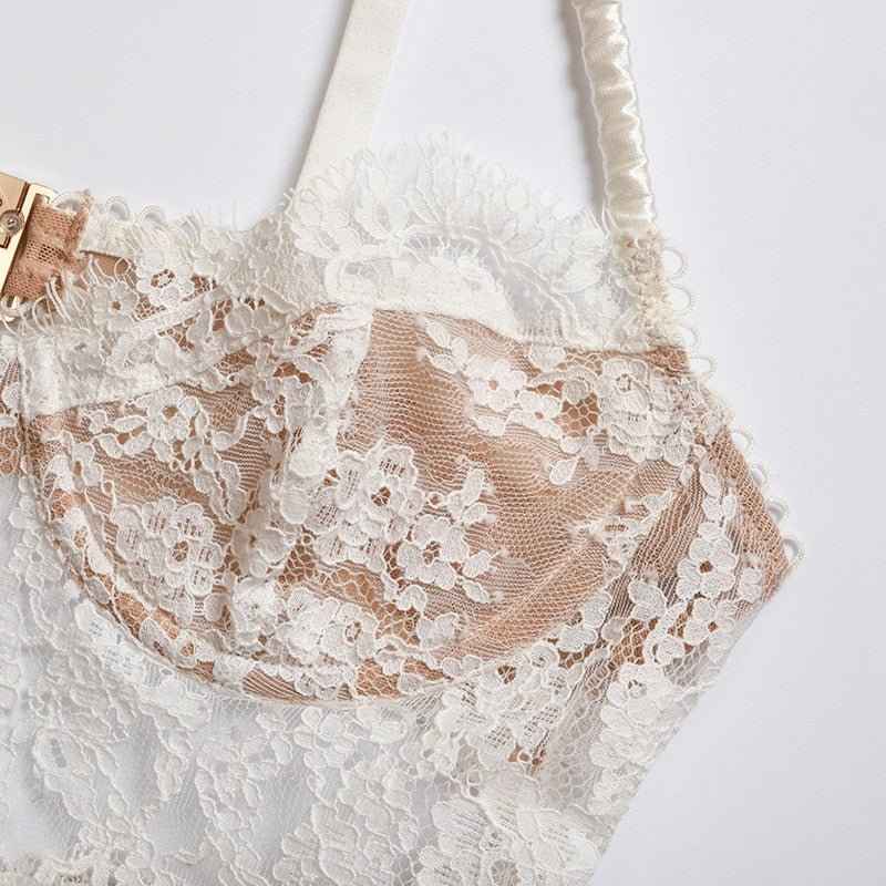 Top Cropped de Renda Floral com Barbatanas Estruturadas – Luma