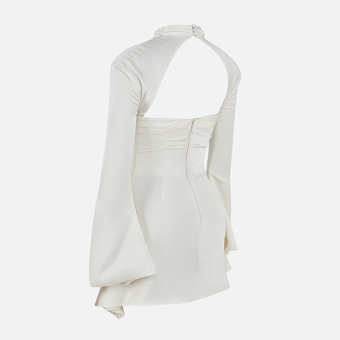 Vestido Curto Preto com Manga Longa e Recorte Frontal Feminino – Lumirina