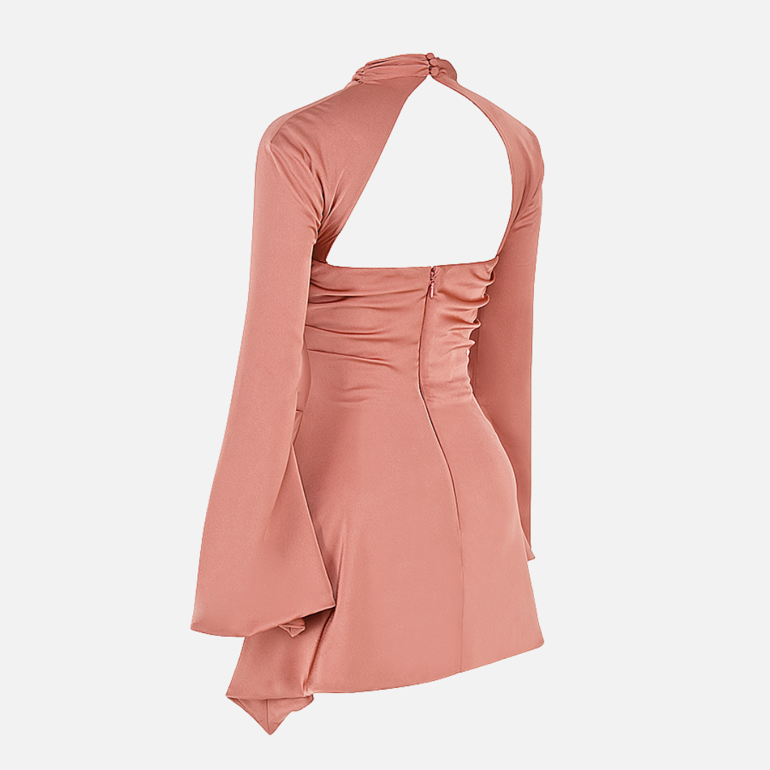 Vestido Curto Preto com Manga Longa e Recorte Frontal Feminino – Lumirina