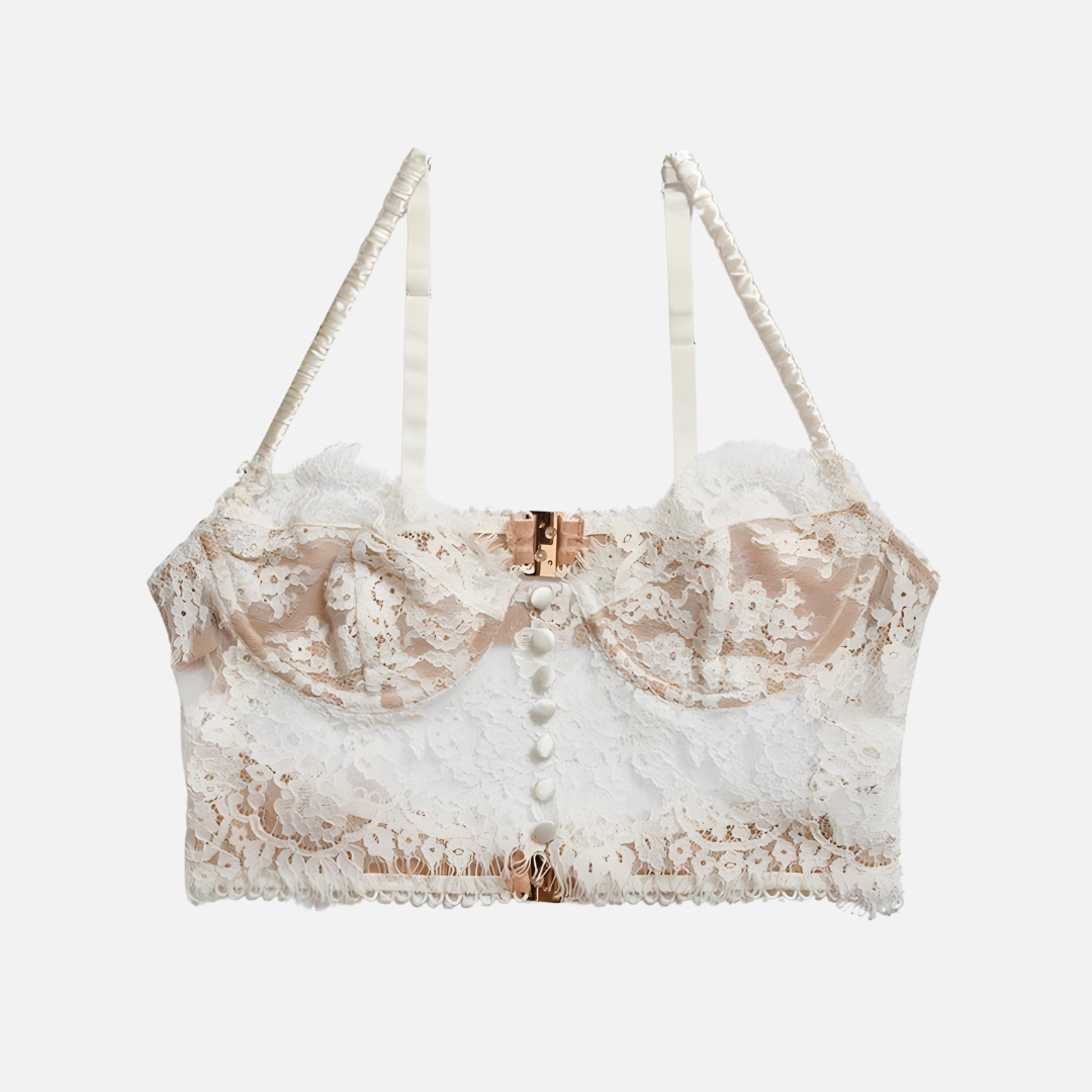 Top Cropped de Renda Floral com Barbatanas Estruturadas – Luma