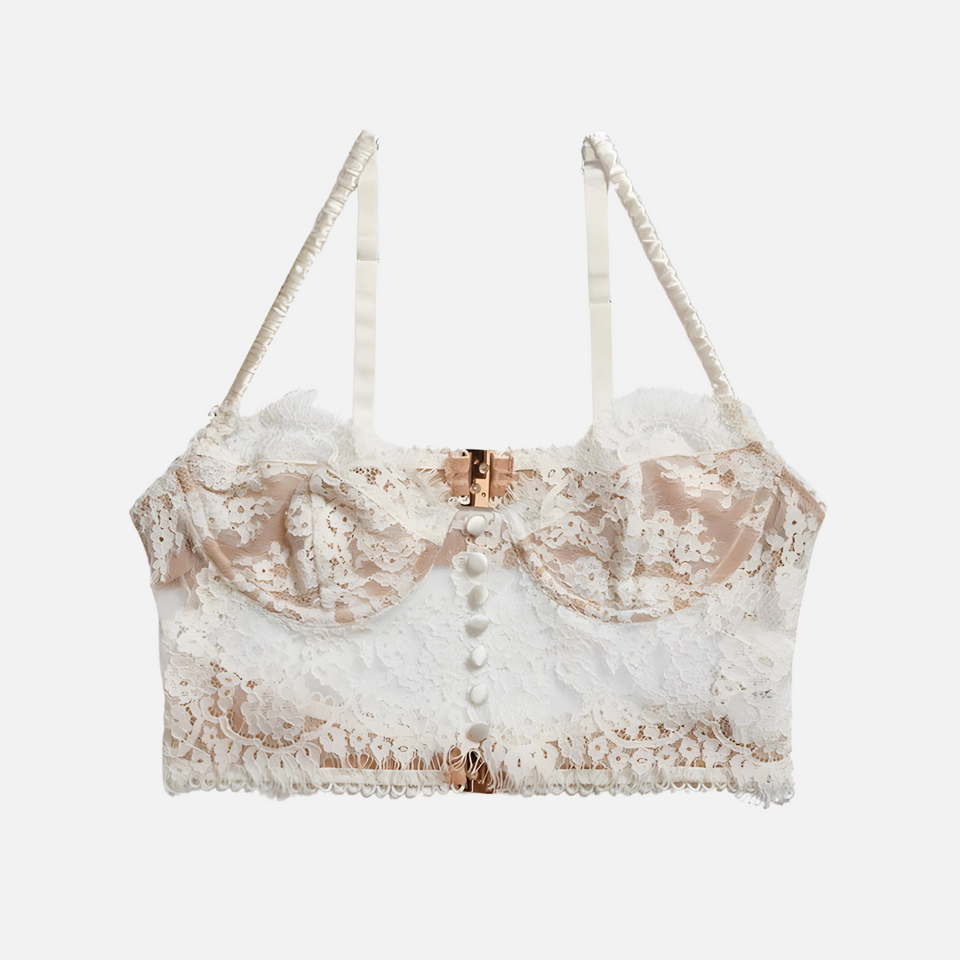 Top Cropped de Renda Floral com Barbatanas Estruturadas – Luma