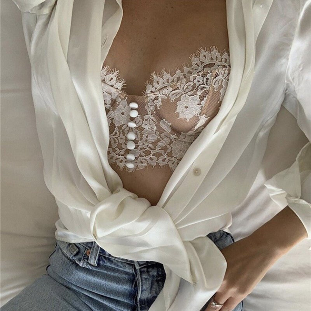 Top Cropped de Renda Floral com Barbatanas Estruturadas – Luma