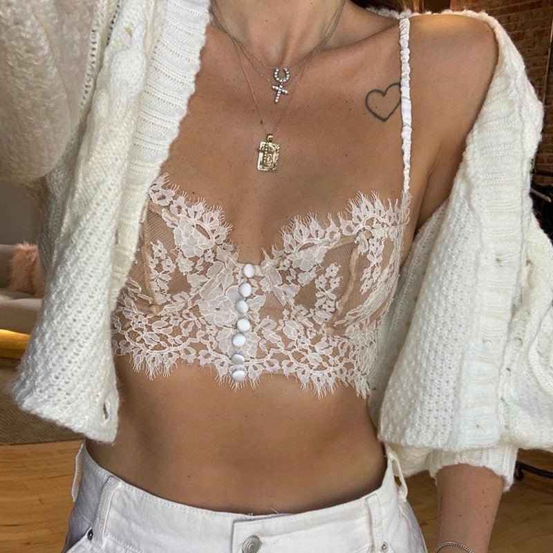 Top Cropped de Renda Floral com Barbatanas Estruturadas – Luma
