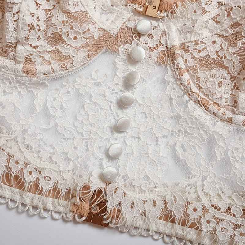 Top Cropped de Renda Floral com Barbatanas Estruturadas – Luma