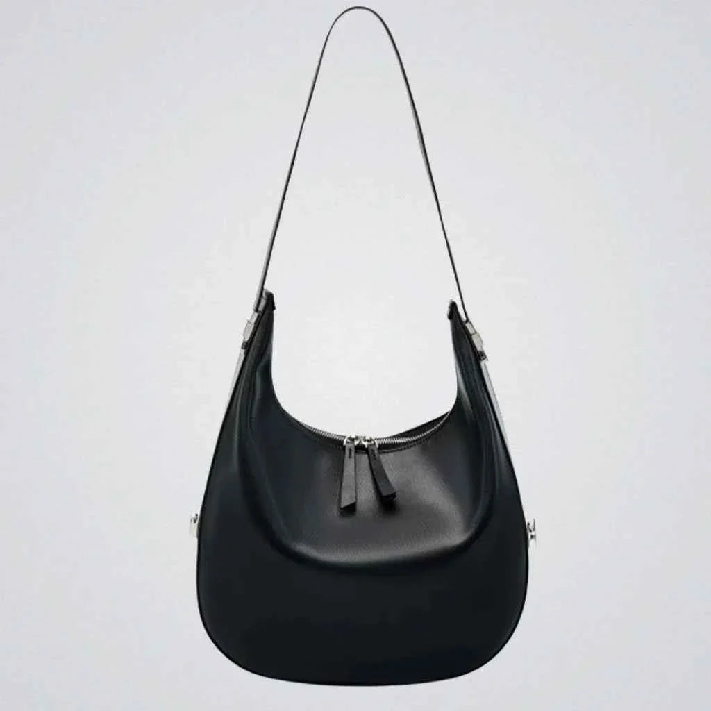 Bolsa Hobo Feminina de Couro PU com Design Meia Lua Minimalista – Niralia