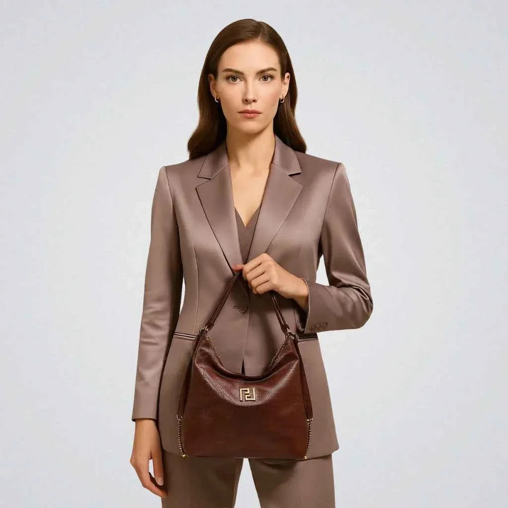 Bolsa Satchel Feminina de Couro PU Polido com Alça de Mão e Transversal – Miralia