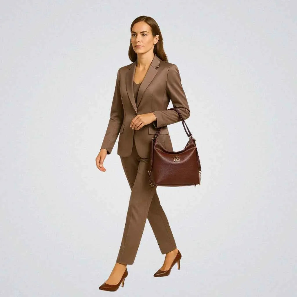 Bolsa Satchel Feminina de Couro PU Polido com Alça de Mão e Transversal – Miralia