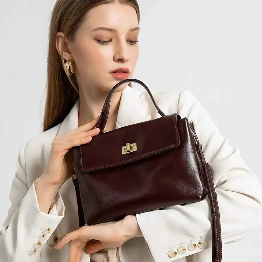 Bolsa de Mão Feminina Estruturada de Couro PU com Alça Transversal Vintage – Maralia