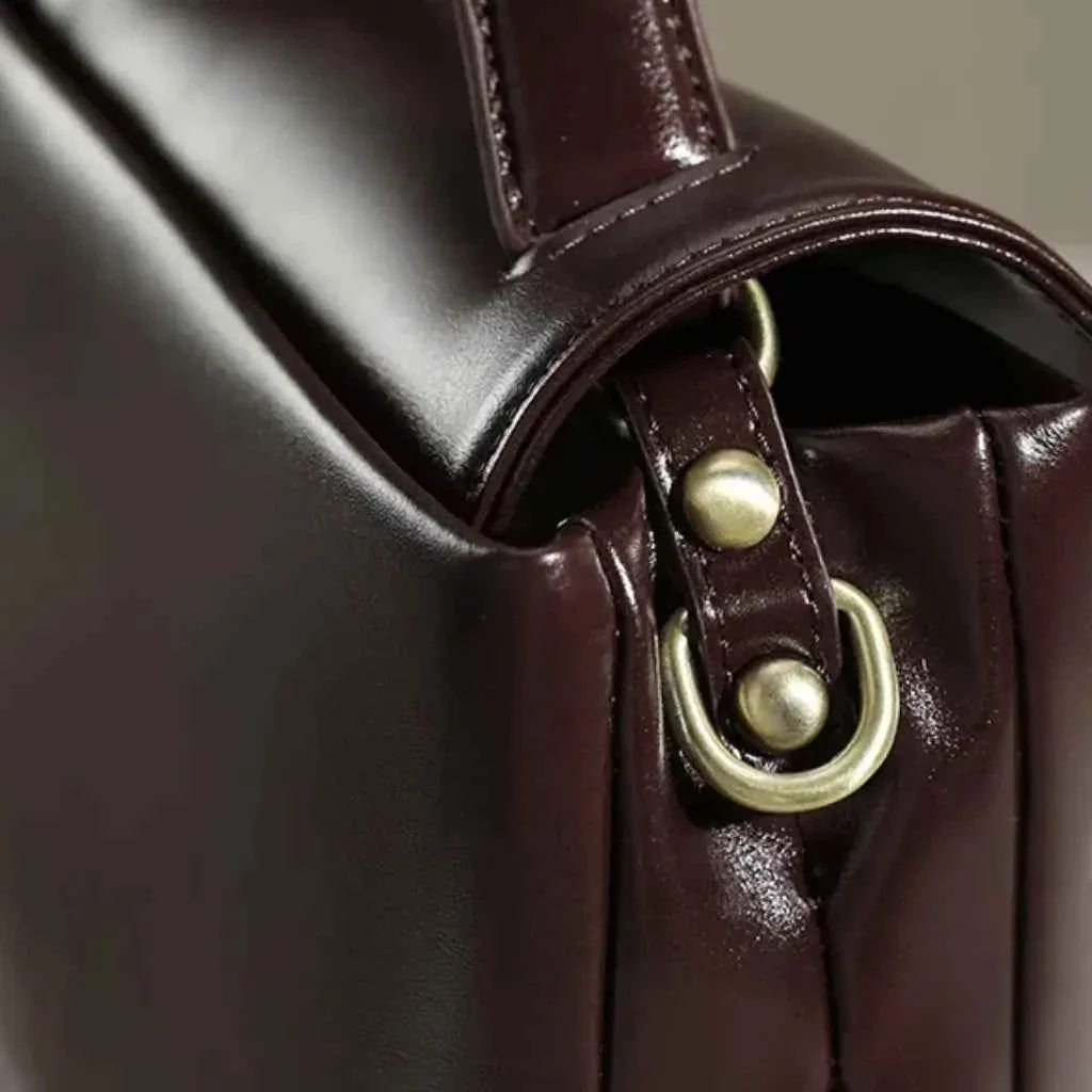 Bolsa de Mão Feminina Estruturada de Couro PU com Alça Transversal Vintage – Maralia