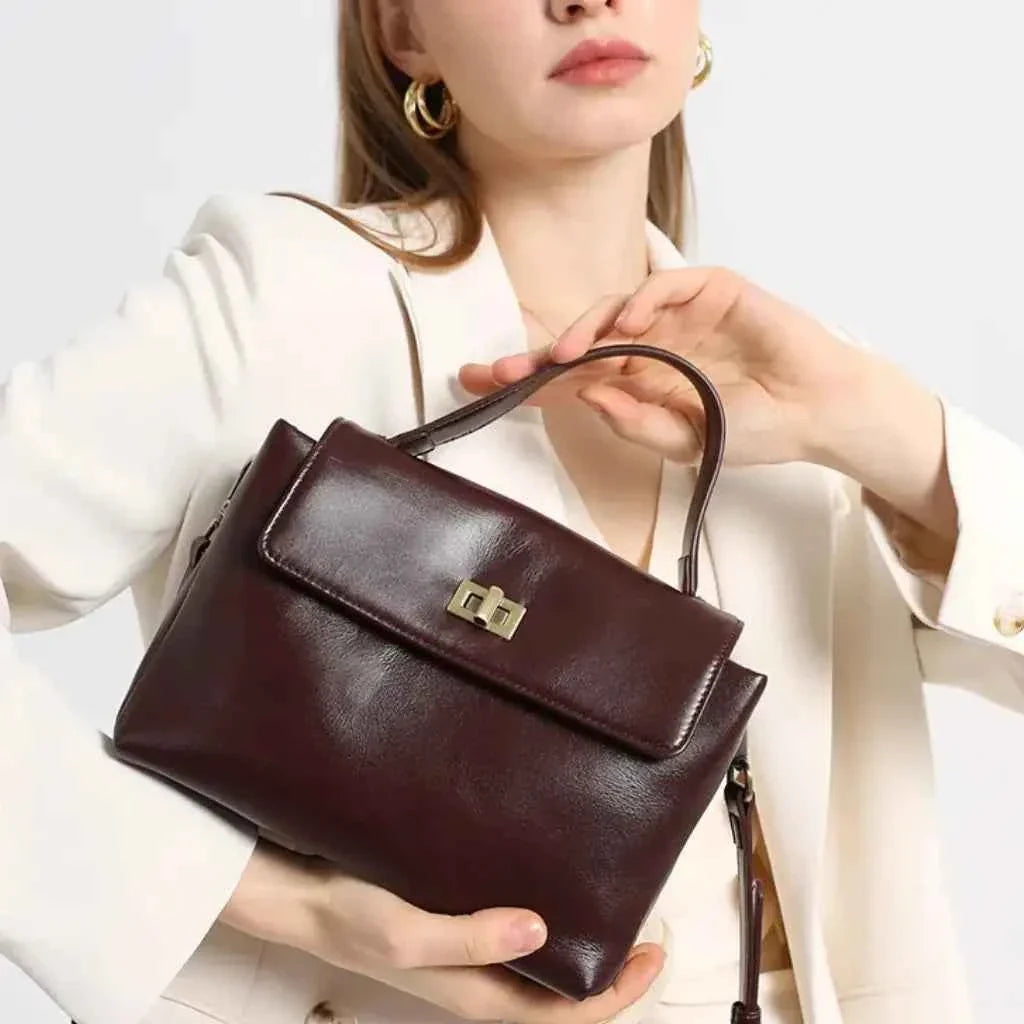 Bolsa de Mão Feminina Estruturada de Couro PU com Alça Transversal Vintage – Maralia