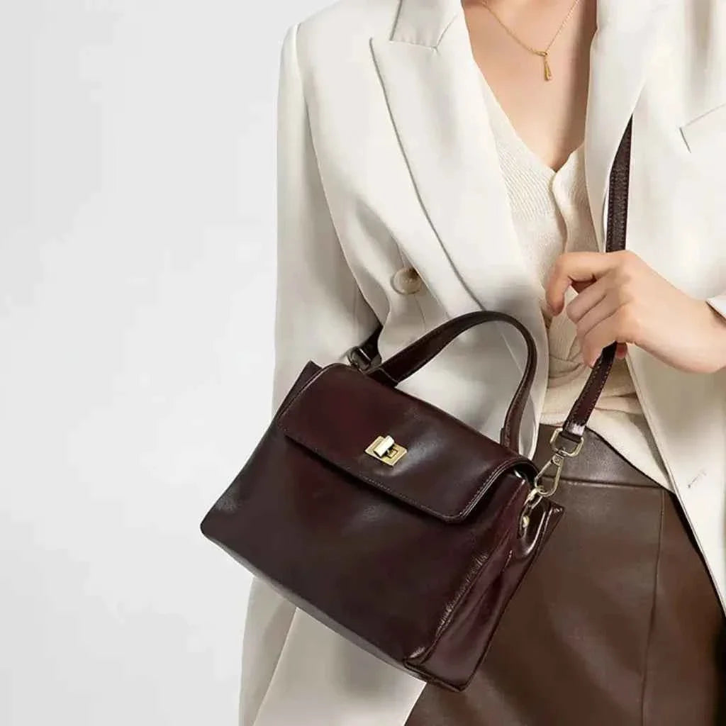 Bolsa de Mão Feminina Estruturada de Couro PU com Alça Transversal Vintage – Maralia
