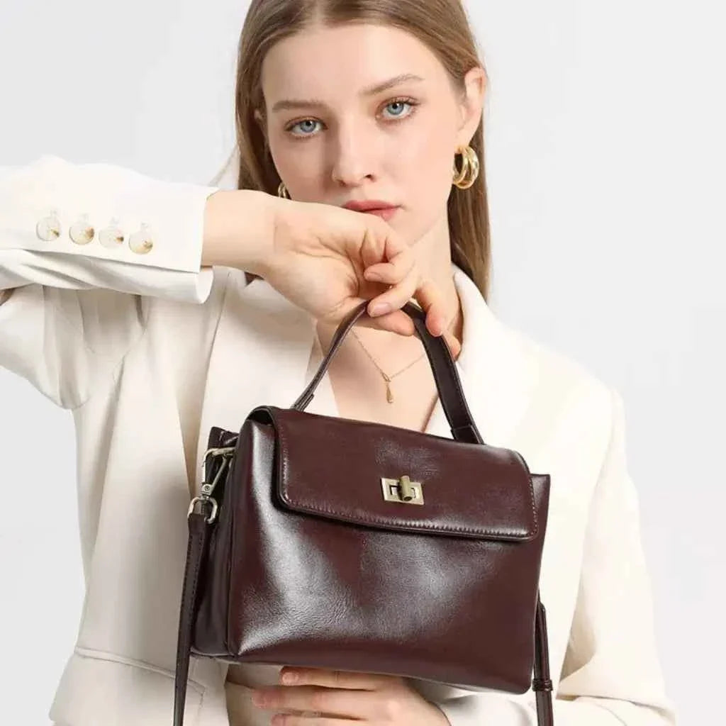 Bolsa de Mão Feminina Estruturada de Couro PU com Alça Transversal Vintage – Maralia