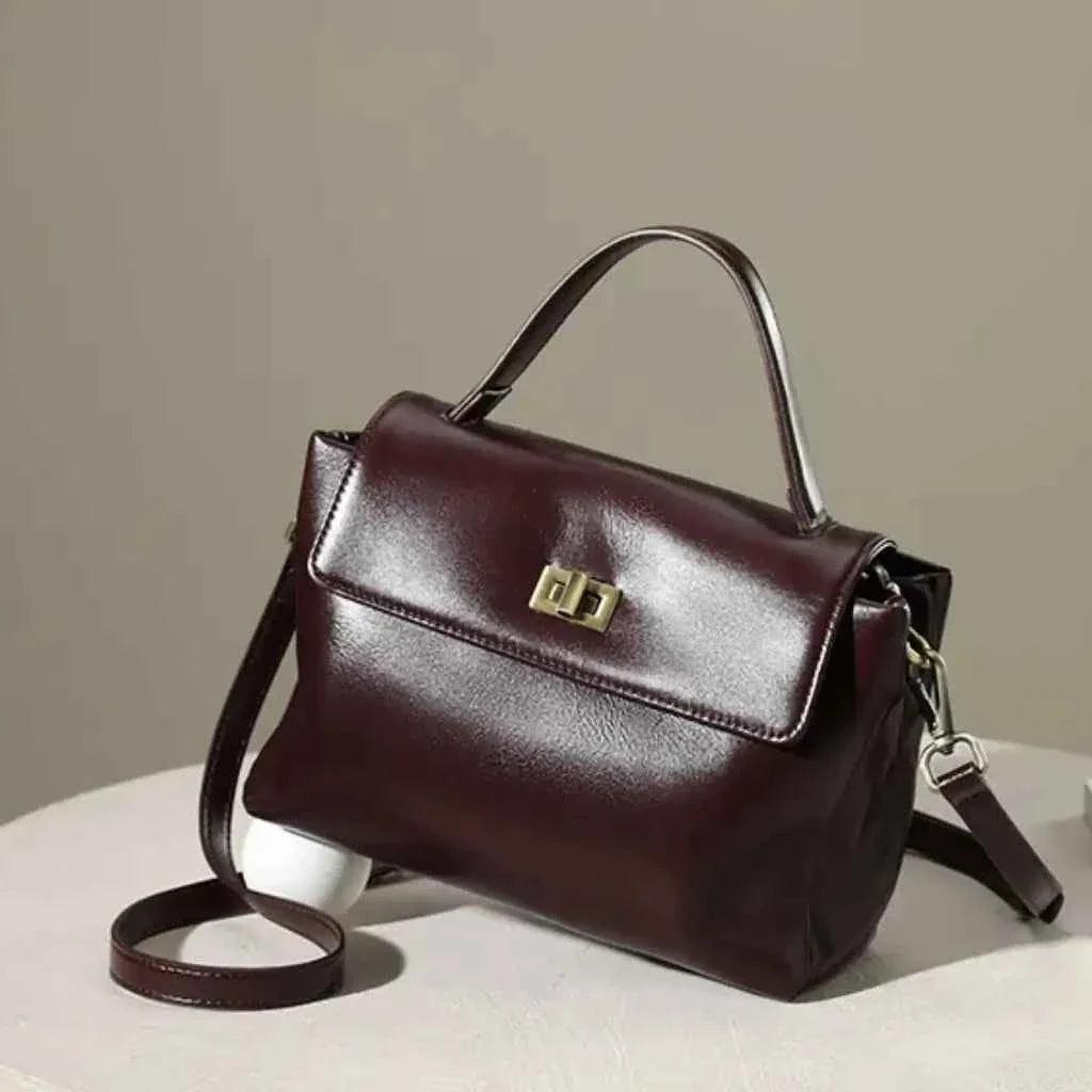 Bolsa de Mão Feminina Estruturada de Couro PU com Alça Transversal Vintage – Maralia