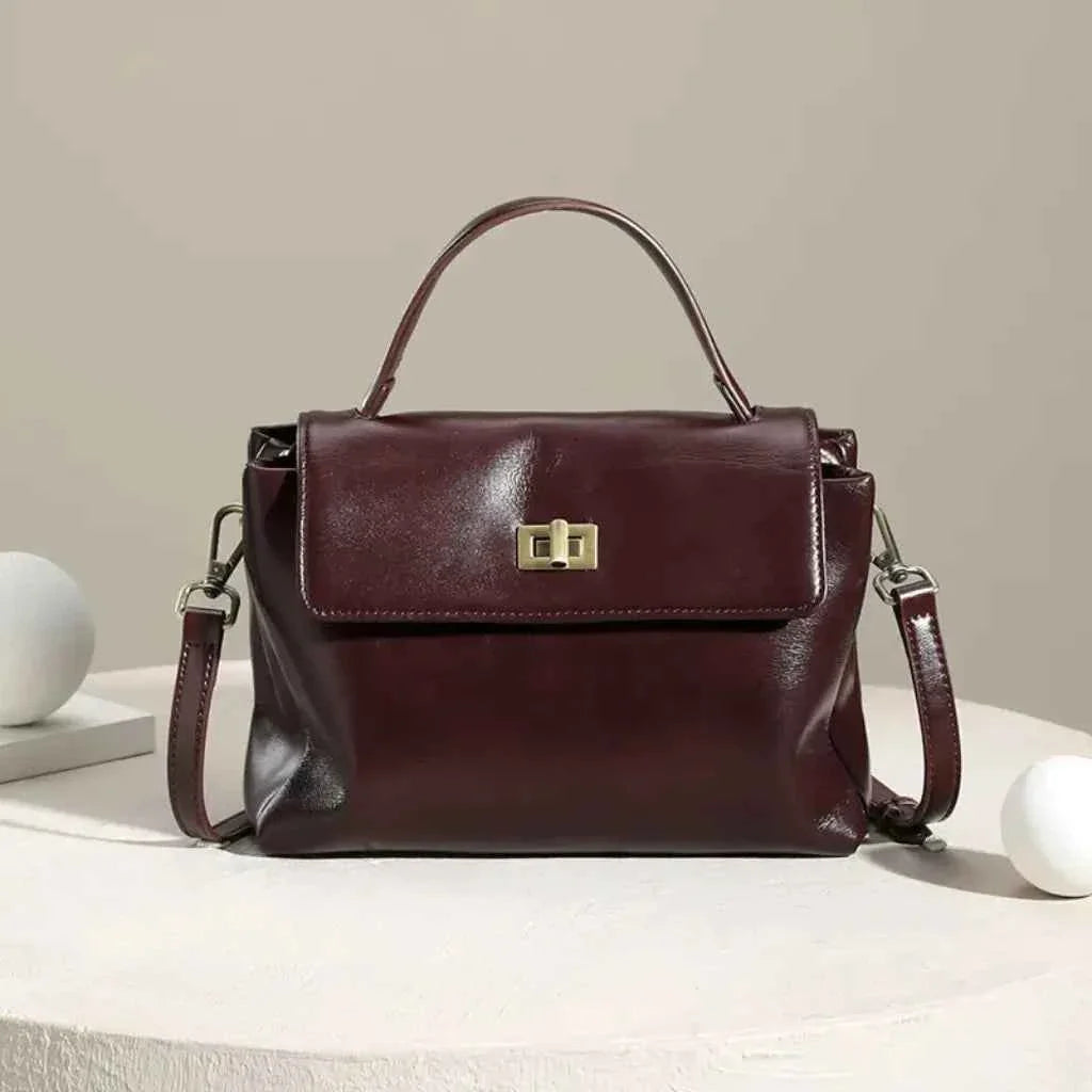 Bolsa de Mão Feminina Estruturada de Couro PU com Alça Transversal Vintage – Maralia