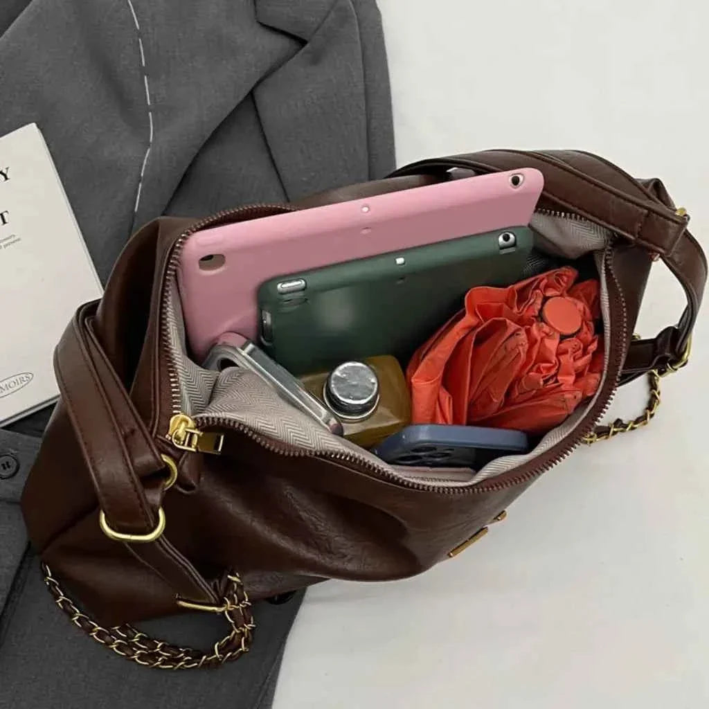 Bolsa Satchel Feminina de Couro PU Polido com Alça de Mão e Transversal – Miralia