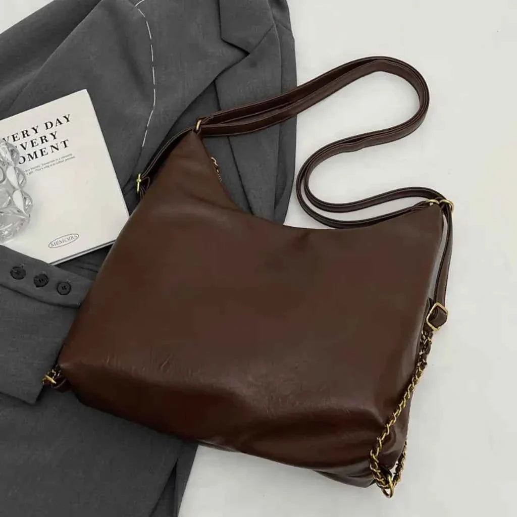 Bolsa Satchel Feminina de Couro PU Polido com Alça de Mão e Transversal – Miralia