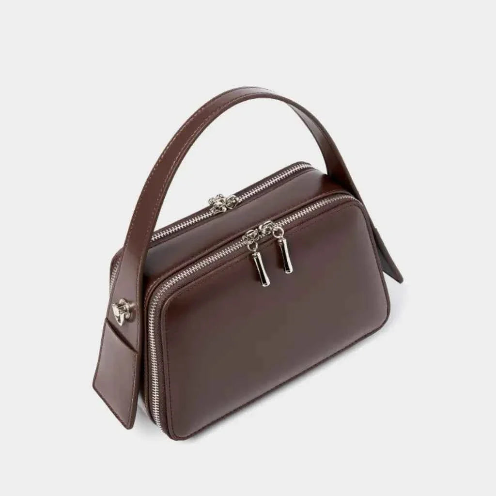 Bolsa Box Estruturada de Couro PU Polido com Alça de Mão e Transversal – Caralia