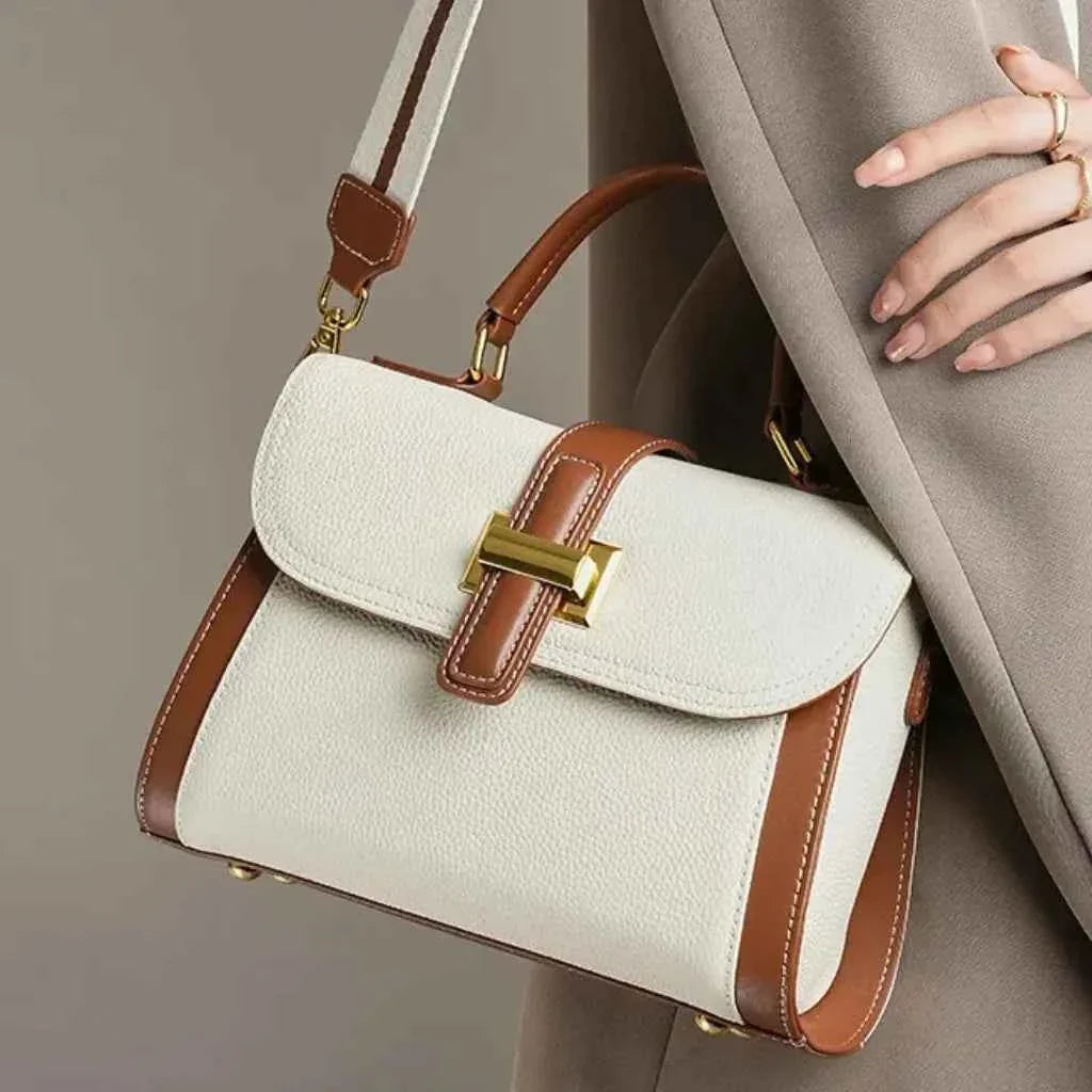 Bolsa de Mão Feminina Estruturada Bicolor com Alça Larga de Tecido Removível – Calilia