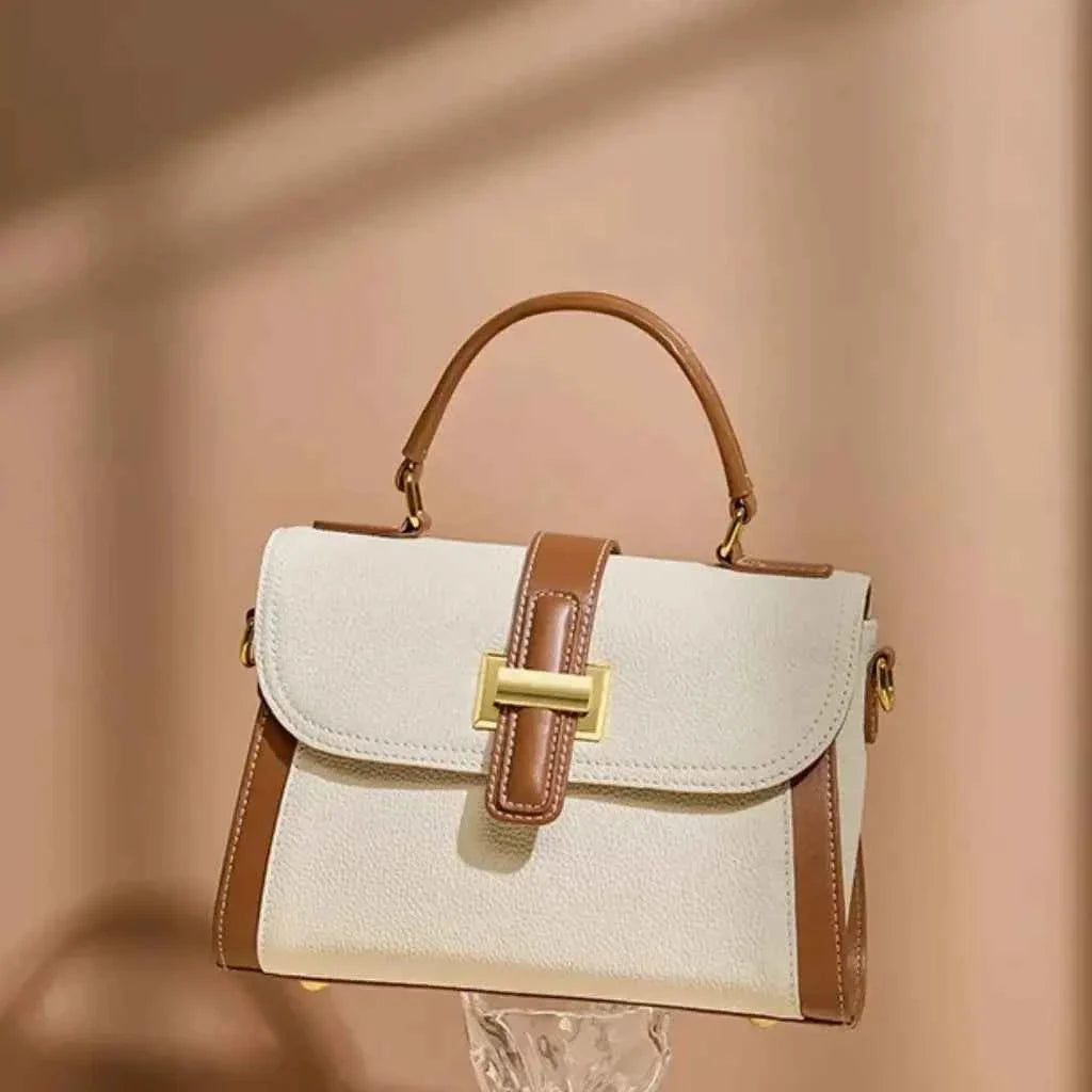 Bolsa de Mão Feminina Estruturada Bicolor com Alça Larga de Tecido Removível – Calilia