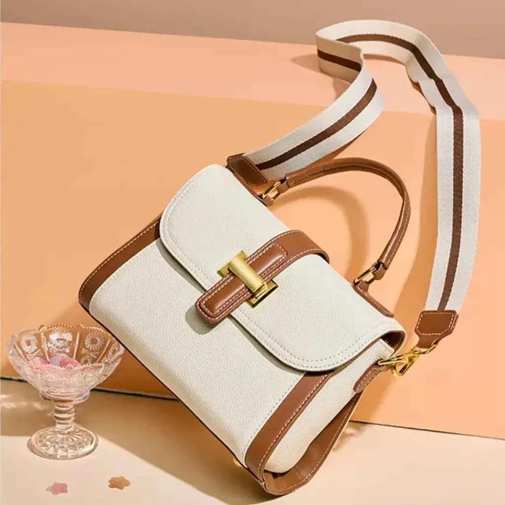 Bolsa de Mão Feminina Estruturada Bicolor com Alça Larga de Tecido Removível – Calilia