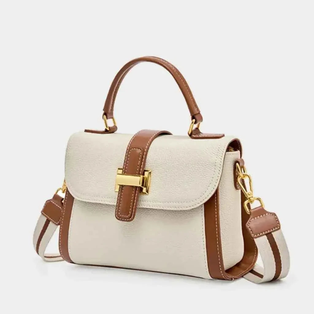 Bolsa de Mão Feminina Estruturada Bicolor com Alça Larga de Tecido Removível – Calilia