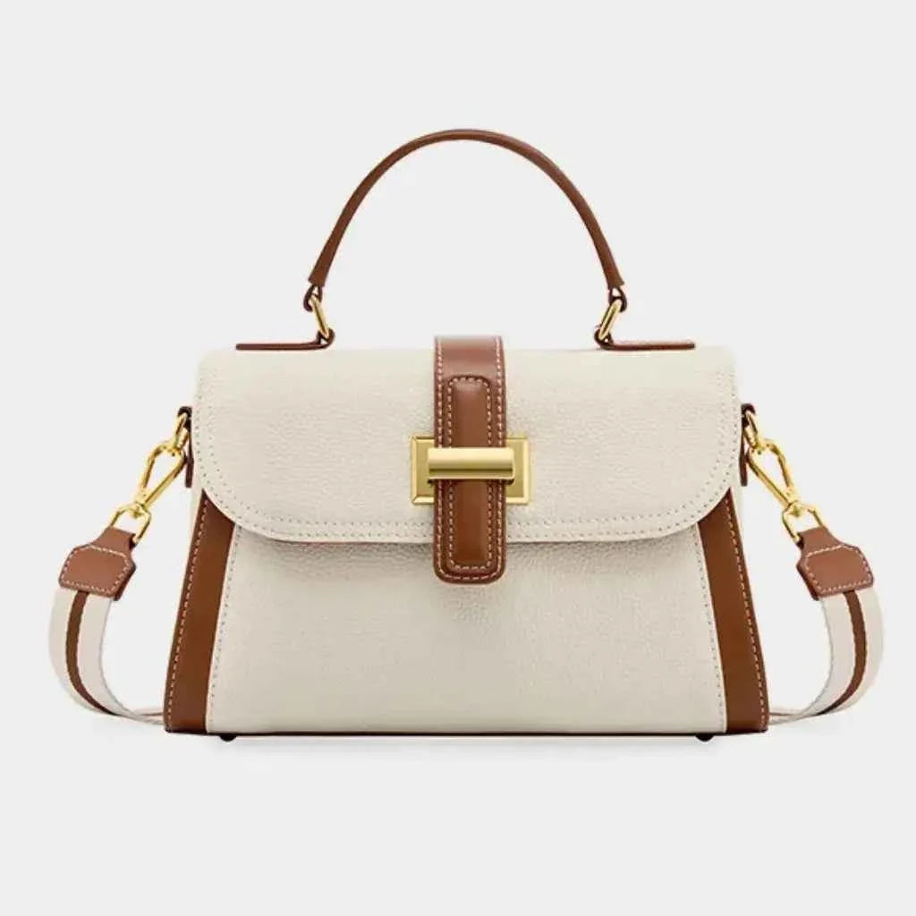 Bolsa de Mão Feminina Estruturada Bicolor com Alça Larga de Tecido Removível – Calilia