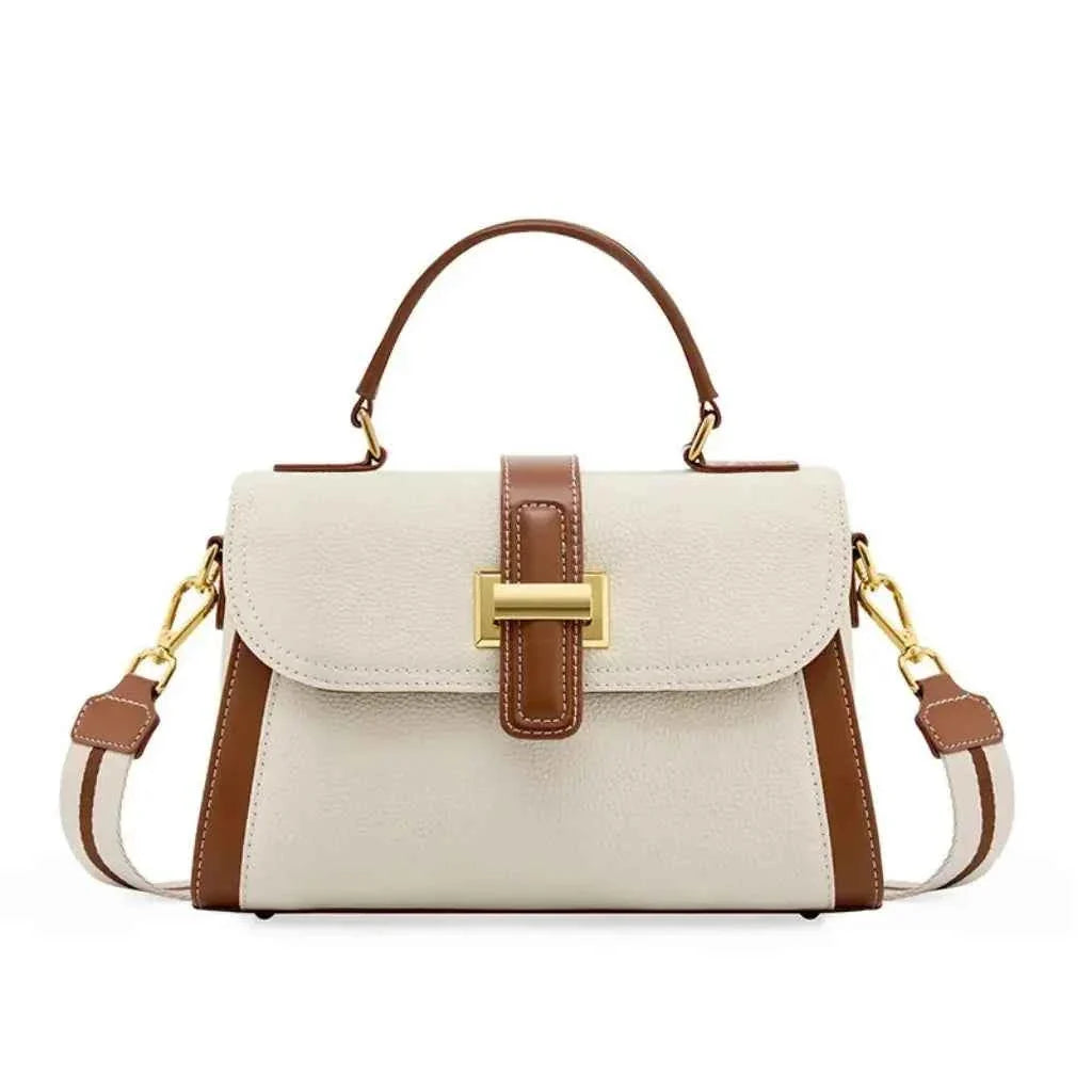 Bolsa de Mão Feminina Estruturada Bicolor com Alça Larga de Tecido Removível – Calilia