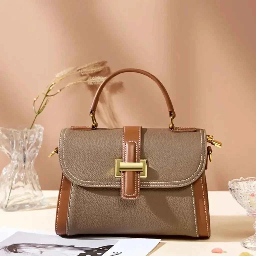 Bolsa de Mão Feminina Estruturada Bicolor de Couro PU com Alça Larga Removível – Delilia