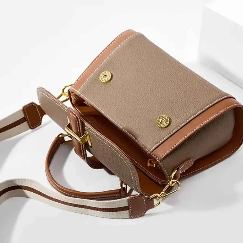 Bolsa de Mão Feminina Estruturada Bicolor de Couro PU com Alça Larga Removível – Delilia