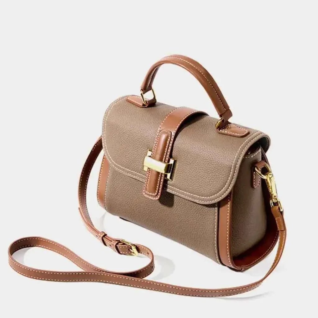 Bolsa de Mão Feminina Estruturada Bicolor de Couro PU com Alça Larga Removível – Delilia