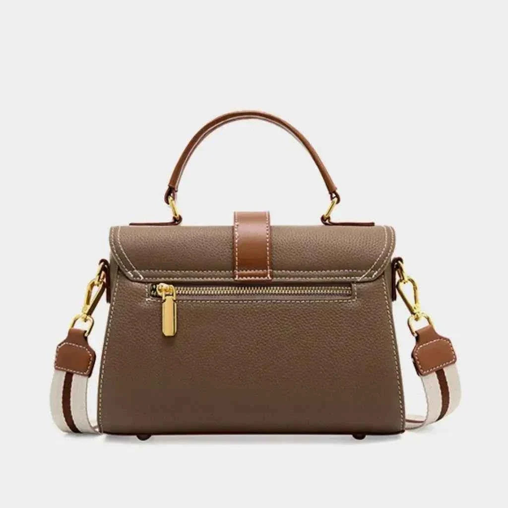 Bolsa de Mão Feminina Estruturada Bicolor de Couro PU com Alça Larga Removível – Delilia