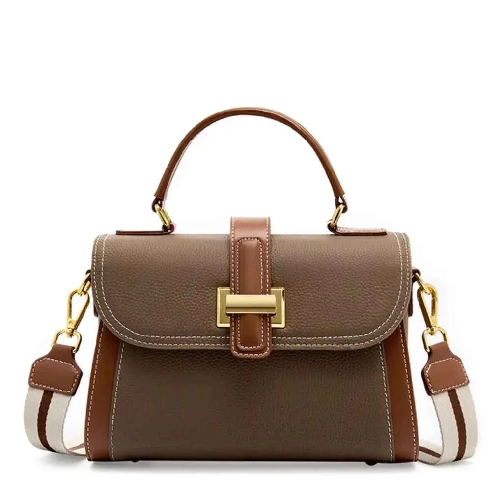 Bolsa de Mão Feminina Estruturada Bicolor de Couro PU com Alça Larga Removível – Delilia