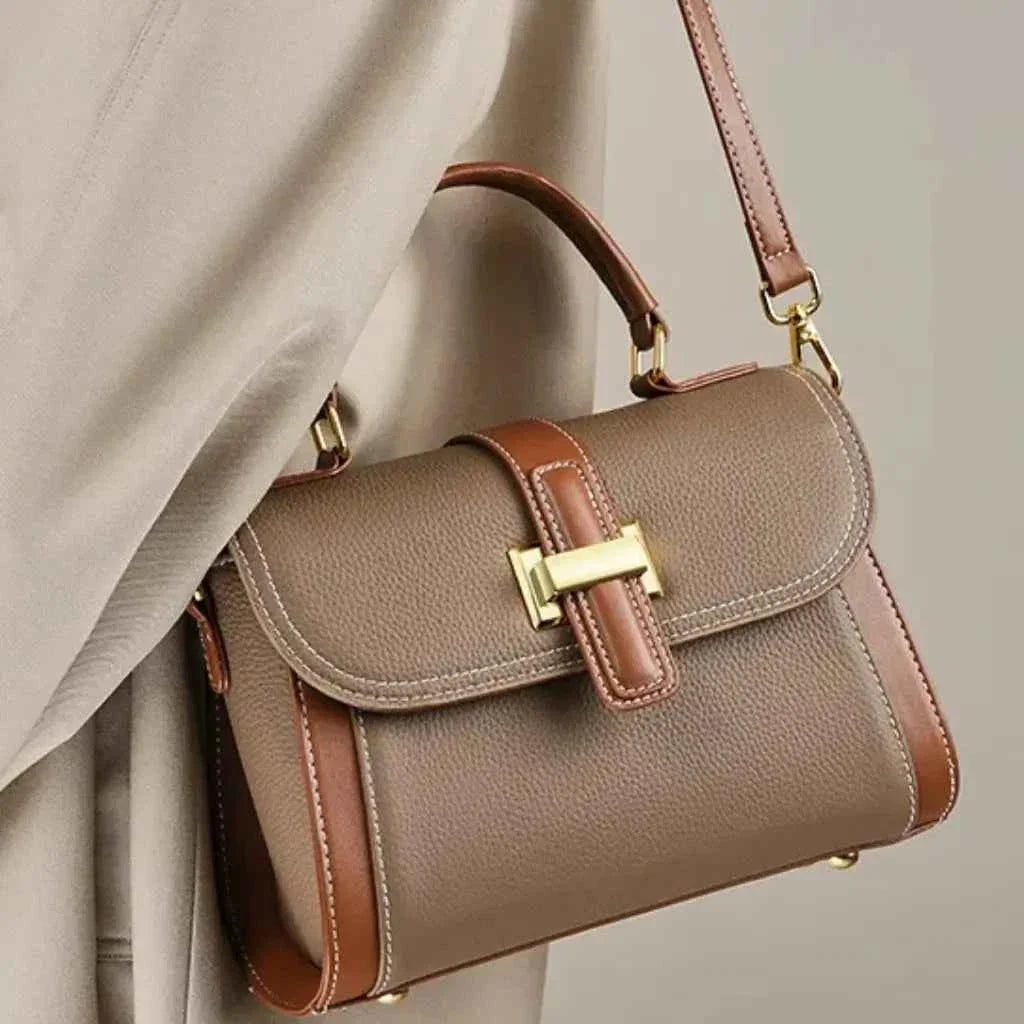 Bolsa de Mão Feminina Estruturada Bicolor de Couro PU com Alça Larga Removível – Delilia