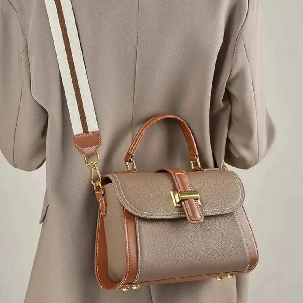 Bolsa de Mão Feminina Estruturada Bicolor de Couro PU com Alça Larga Removível – Delilia