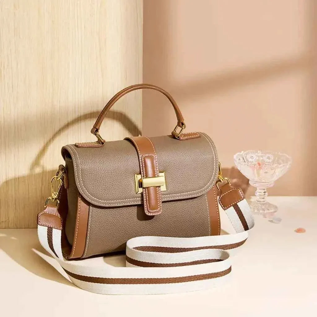 Bolsa de Mão Feminina Estruturada Bicolor de Couro PU com Alça Larga Removível – Delilia