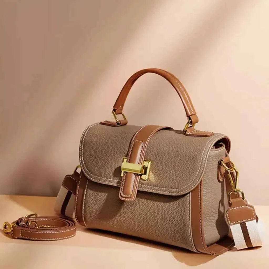 Bolsa de Mão Feminina Estruturada Bicolor de Couro PU com Alça Larga Removível – Delilia