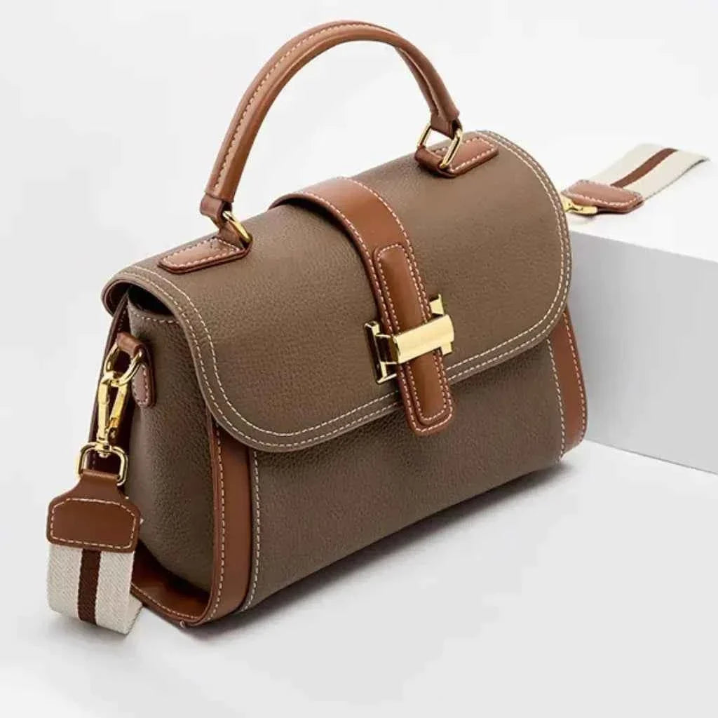 Bolsa de Mão Feminina Estruturada Bicolor de Couro PU com Alça Larga Removível – Delilia