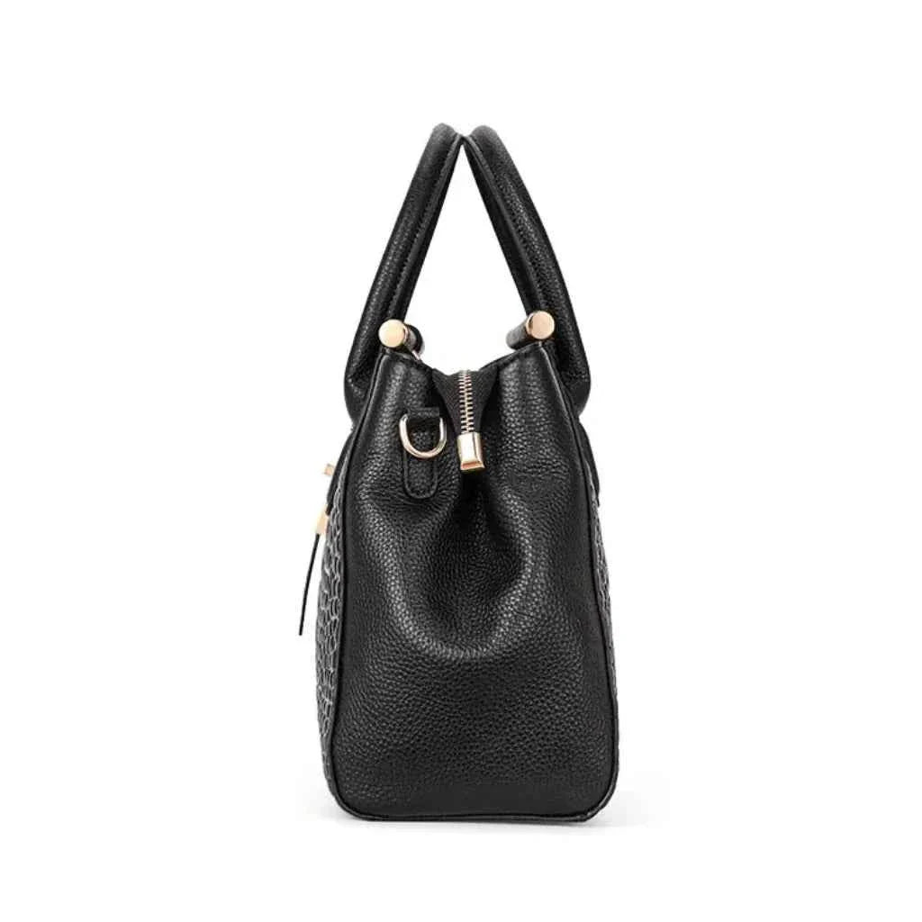 Bolsa Tote Executiva de Couro PU com Textura Croco e Fecho Dourado – Elilia