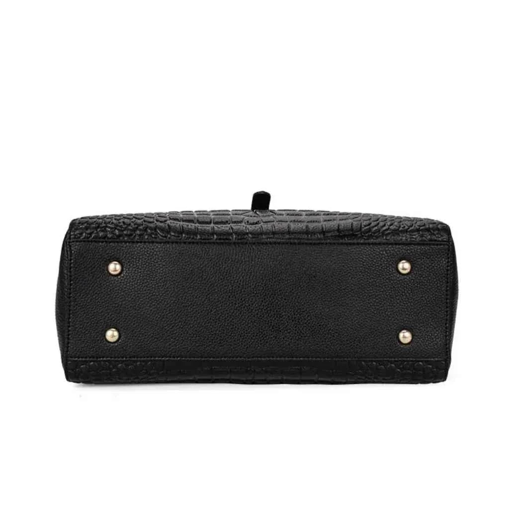Bolsa Tote Executiva de Couro PU com Textura Croco e Fecho Dourado – Elilia