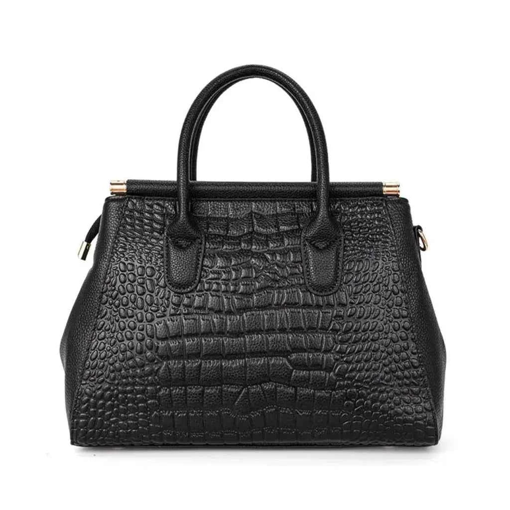 Bolsa Tote Executiva de Couro PU com Textura Croco e Fecho Dourado – Elilia