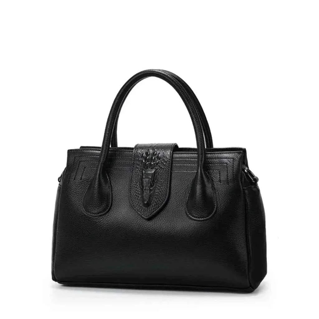 Bolsa Tote Estruturada de Couro Granulado com Detalhe em Textura Croco – Elalia