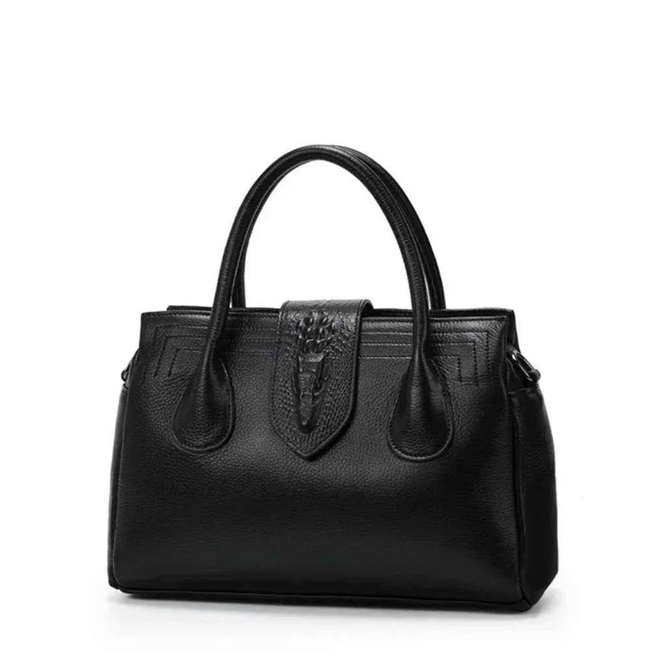 Bolsa Tote Estruturada de Couro Granulado com Detalhe em Textura Croco – Elalia