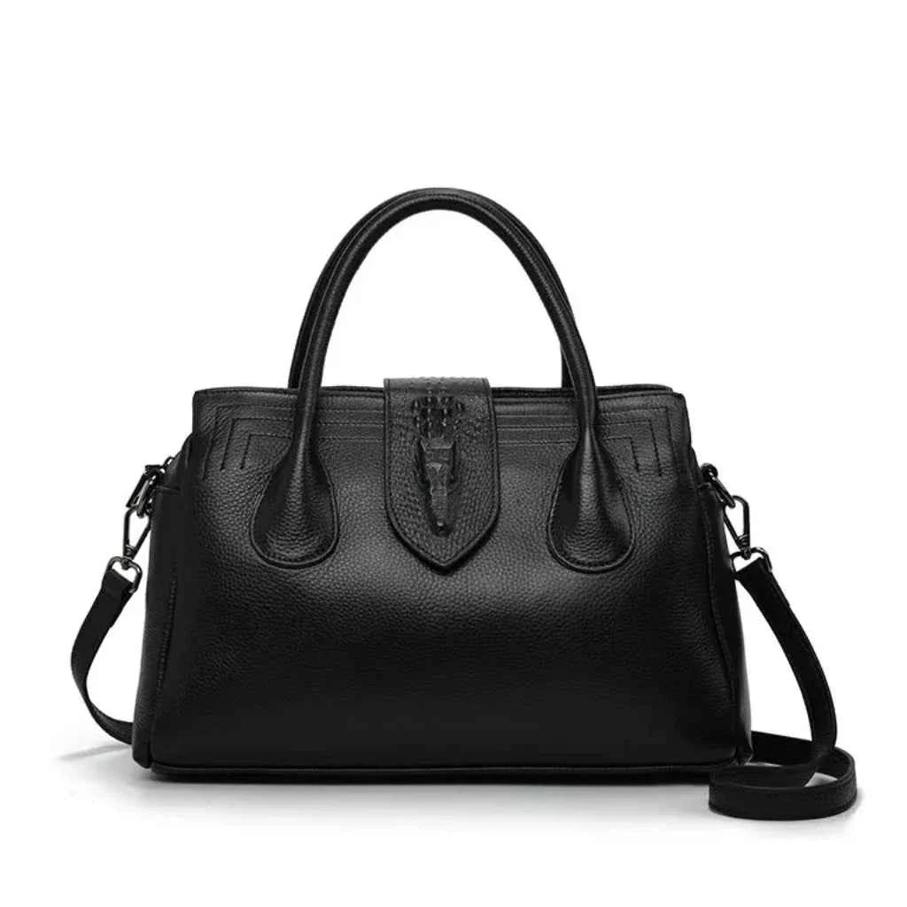 Bolsa Tote Estruturada de Couro Granulado com Detalhe em Textura Croco – Elalia