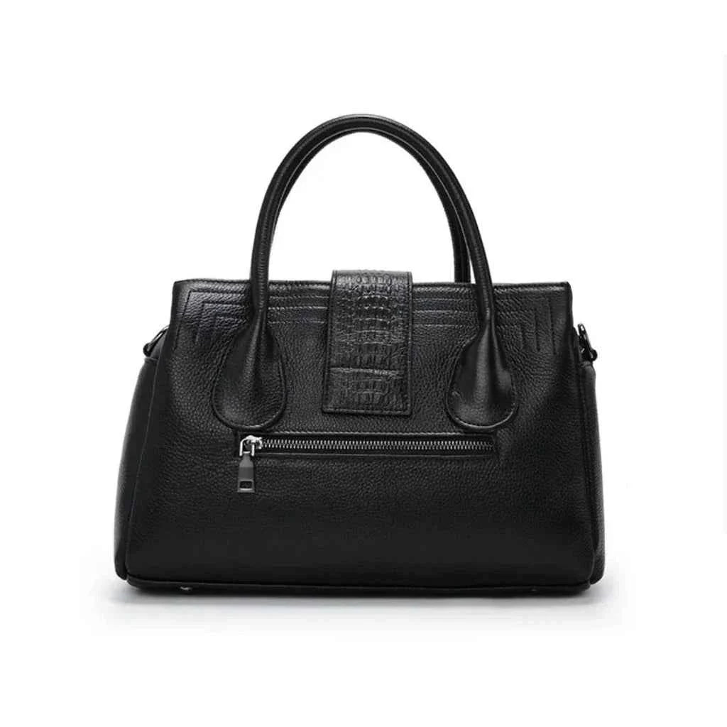 Bolsa Tote Estruturada de Couro Granulado com Detalhe em Textura Croco – Elalia