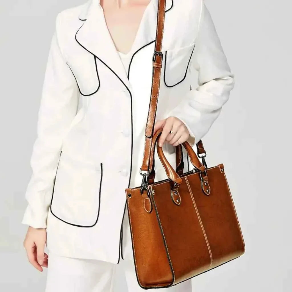 Bolsa Tote Feminina Executiva Estruturada em Couro PU com Alça Removível – Lumilia