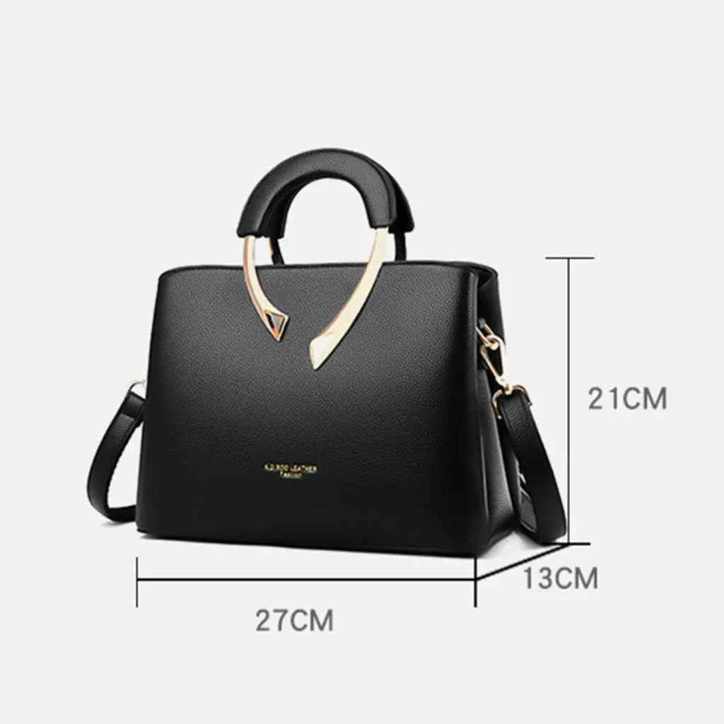 Bolsa Tote Estruturada de Couro PU Granulado com Alças Arquitetônicas de Metal – Nalalia