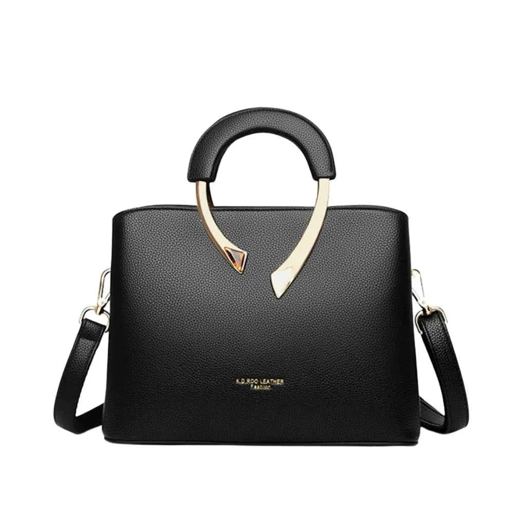 Bolsa Tote Estruturada de Couro PU Granulado com Alças Arquitetônicas de Metal – Nalalia
