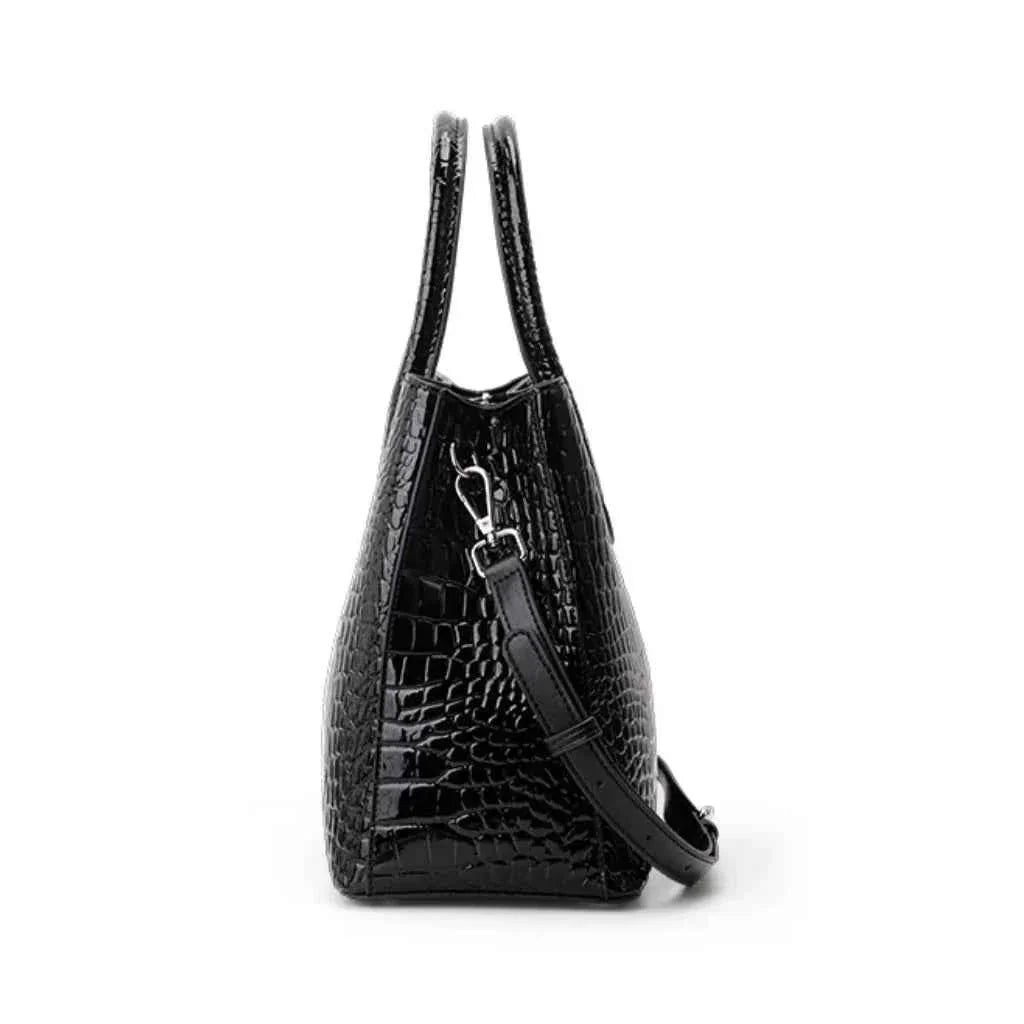 Bolsa Tote Feminina Estruturada com Textura Croco Envernizada – Felilia